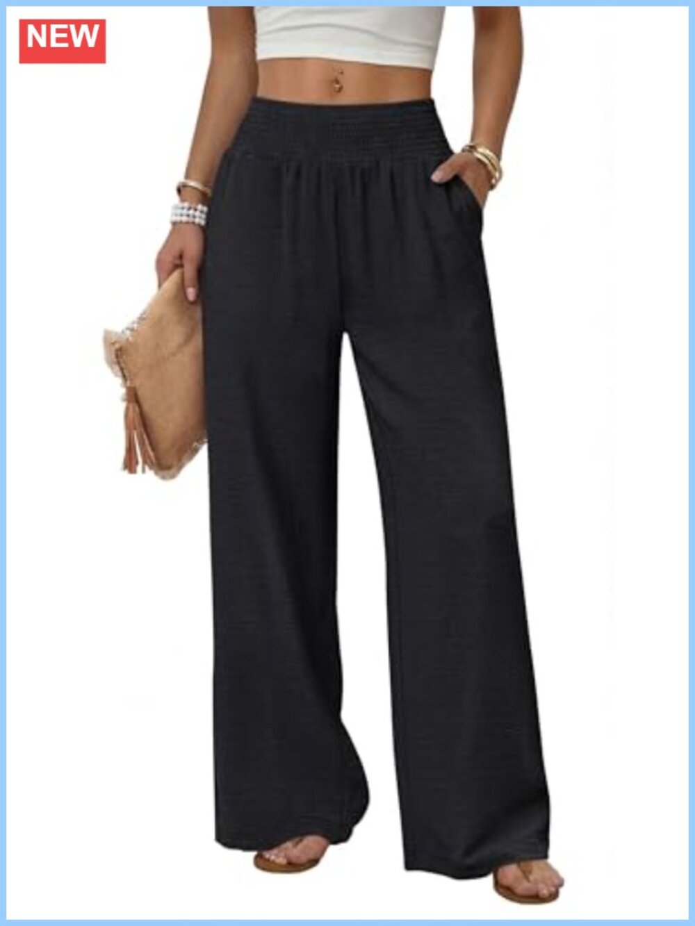 Wide Leg High Waist Trousers with Pockets Casual Lounge Work Pants
